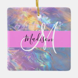 Mädchenhaft rosa holografischer irisierender Monog Keramikornament