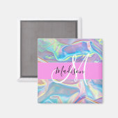 Mädchenhaft rosa holografischer irisierender Monog Magnet (Vorderseite/Rückseite)