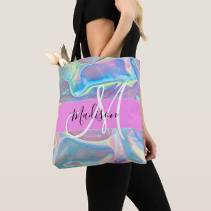 Mädchenhaft rosa holografischer irisierender Monog Tasche