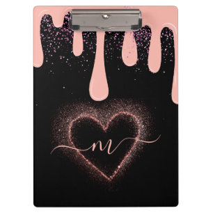 Mädchenhaft Rosa Lacktropfen Glitter Monogramm Klemmbrett