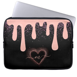 Mädchenhaft Rosa Lacktropfen Glitter Monogramm Laptopschutzhülle