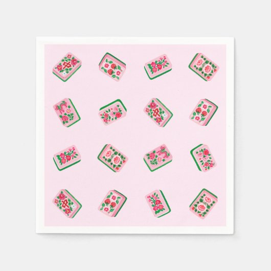 Mädchenhaft rosa Mahjong-Blumenkacheln Serviette (Vorderseite)