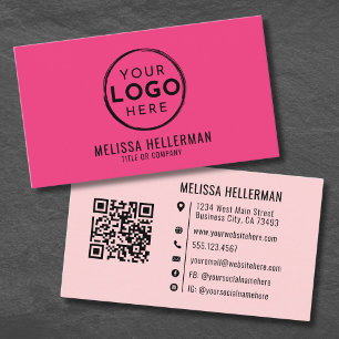 Mädchenhaft Rosa Modernes Minimalistisches Logo QR Visitenkarte