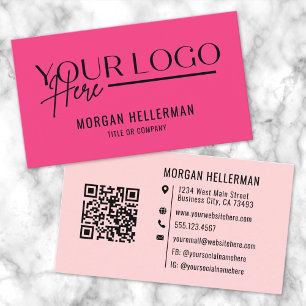 Mädchenhaft Rosa Modernes Minimalistisches Logo QR Visitenkarte