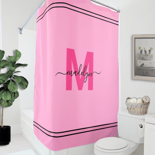 Mädchenhaft Rosa Personalisiertes Elegantes Namens Duschvorhang