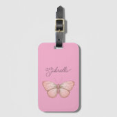 Mädchenhaft Rosa Schmetterling Gepäckanhänger (Vorderseite Vertikal)