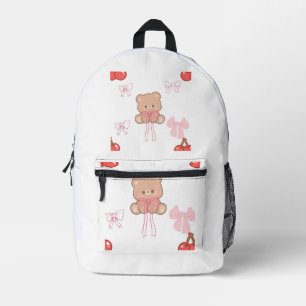Mädchenhaft Rosa Teddybär-Schleife Kirsche Pastell Bedruckter Rucksack