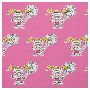 Mädchenhaft rosa Tennisspieler Cartoon-Stoff für M Stoff