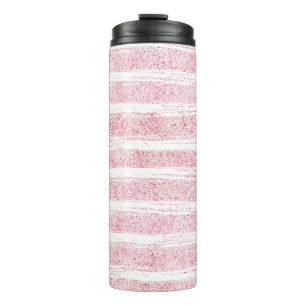 Mädchenhaft Rosa Weiße Faux Glitter Streifen Thermosbecher