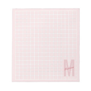 Mädchenhaft rosafarbenes Gittermuster Monogramm Na Notizblock