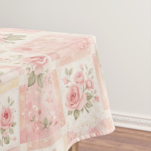Mädchenhaft-rustikale rosa Quilt-Floral-Patchwork- Tischdecke (Beispiel)