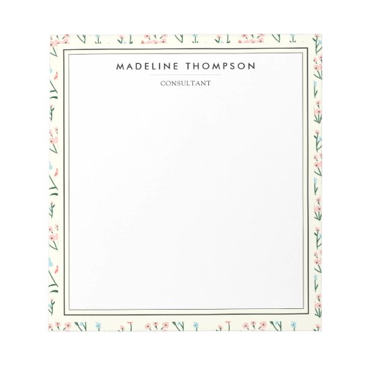 Mädchenhaft Schick Pastell Rosa Blau Blumen Muster Notizblock (Vorderseite)