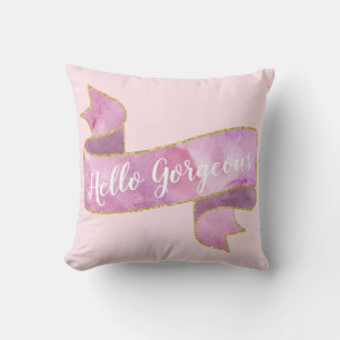Mädchenhaft schöne rosa Hello Gorgeous Goldband Kissen