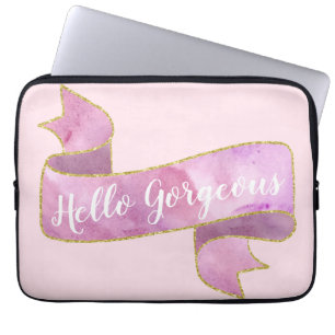 Mädchenhaft schöne rosa Hello Gorgeous Goldband Laptopschutzhülle