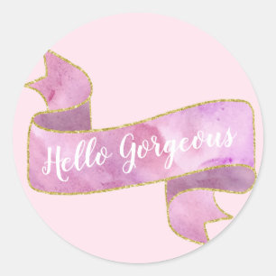 Mädchenhaft schöne Rosa Hello Gorgeous Goldband Runder Aufkleber