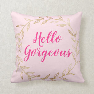 Mädchenhaft schöne rosafarbene Hello Gorgeous Gold Kissen