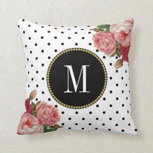 Mädchenhaft Schwarz Weiße Punkte Vintage Floral Mo Kissen