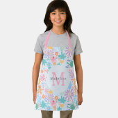 Mädchenhaft süße florale rosa Regenbogen-Monogramm Schürze (Insitu)