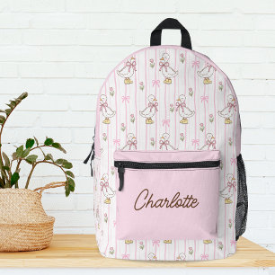 Mädchenhaft süße, kokette Gans mit rosa Schleifen- Bedruckter Rucksack