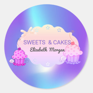 Mädchenhaft trendy, holografische Cupcake-Bäckerei Runder Aufkleber