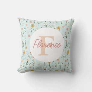 Mädchenhaft verspieltes Boho-Wildblumen-Monogramm Kissen