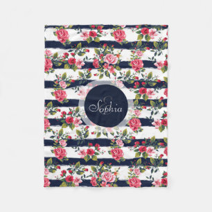 Mädchenhaft vintage Rosen florale Aquarellstreifen Fleecedecke