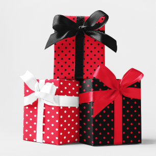 Mädchenhaft weiße, schwarze und hellrote Polka-Pun Geschenkpapier Set