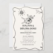Mädchenhafte Abitur-Poolparty mit Doodle-Design Einladung (Vorderseite)