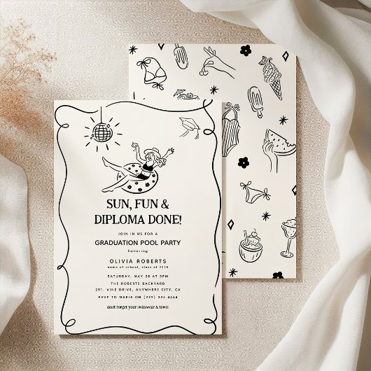 Mädchenhafte Abschluss-Poolparty Einladung