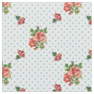 Mädchenhafte alte rosa Rosen und blaue Punkte Stoff