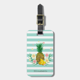 Mädchenhafte Ananas Blumen Minze Weiße Streifen Gepäckanhänger