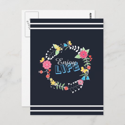 mädchenhafte Blumensprache "Enjoy Life" Postkarte (Vorne/Hinten)