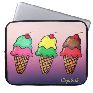 Mädchenhafte bunte Eistüten - Personalisiert Laptopschutzhülle
