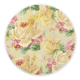 Mädchenhafte gelbe Rosen und rosa Gänseblümchen Keramikknauf