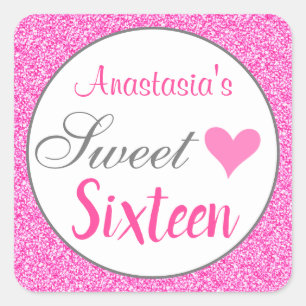 Mädchenhafte Glamour-Prinzessin Hot Pink Glitter S Quadratischer Aufkleber