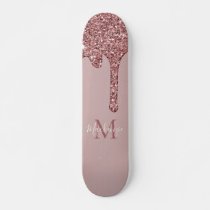Mädchenhafte Glamour-Rose-Gold-Triefende-Glitzer-M Skateboard