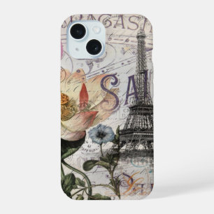 mädchenhafte Lotusblume vintage Paris Eiffelturm iPhone 15 Hülle