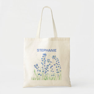 Mädchenhafte pastellblaue Glockenblumen Wasserfarb Tragetasche