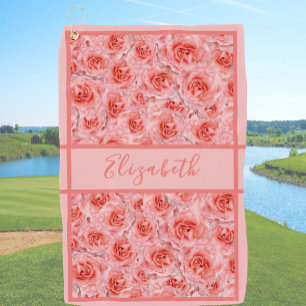 Mädchenhafte Pfirsichrosen-Druck Damen mit individ Golfhandtuch