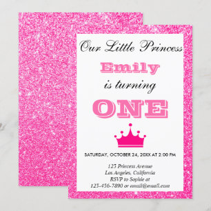 Mädchenhafte Prinzessin Hot Pink Glitter Erste Geb Einladung