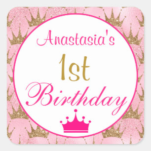 Mädchenhafte Prinzessin Hot Pink Gold Glitter 1. G Quadratischer Aufkleber