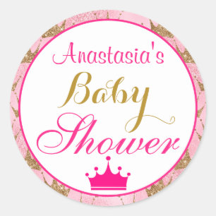 Mädchenhafte Prinzessin Hot Pink & Gold Glitter Ba Runder Aufkleber