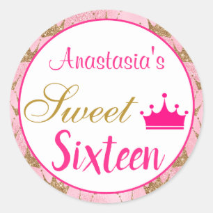 Mädchenhafte Prinzessin Hot Pink Gold Glitter Swee Runder Aufkleber