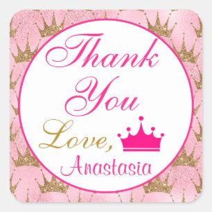 Mädchenhafte Prinzessin Hot Pink und Gold Glitter Quadratischer Aufkleber