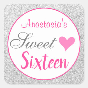 Mädchenhafte Prinzessin Pink & Silber Glitter Swee Quadratischer Aufkleber
