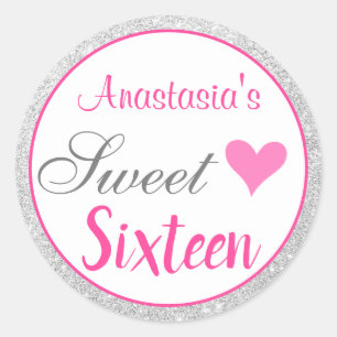 Mädchenhafte Prinzessin Pink & Silber Glitter Swee Runder Aufkleber