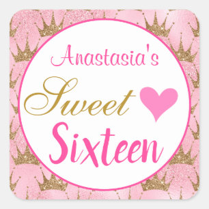 Mädchenhafte Prinzessin Rosa Gold Glitter Sweet Si Quadratischer Aufkleber