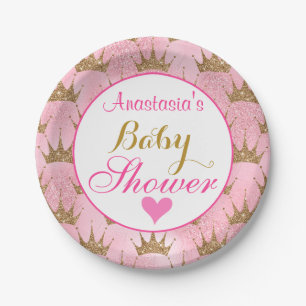 Mädchenhafte Prinzessin Rosa und Gold Glitter Baby Pappteller