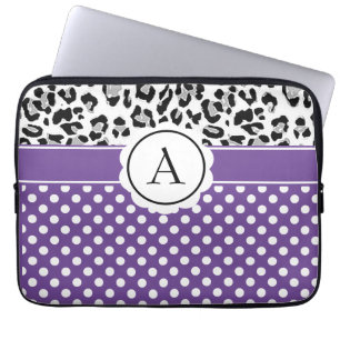 Mädchenhafte Punkte und Tierdruck-Monogramm-Laptop Laptopschutzhülle