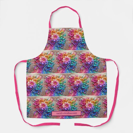 Mädchenhafte Regenbogen-Blumen und Glitter-Tropfen Schürze (Vorderseite)
